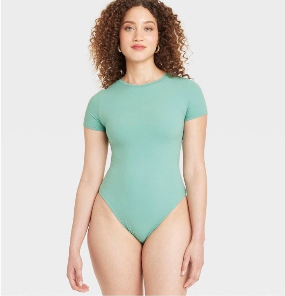 Brand New Auden Women's M Luxe Stretch Fully Lined Bodysuit Tidal Flow